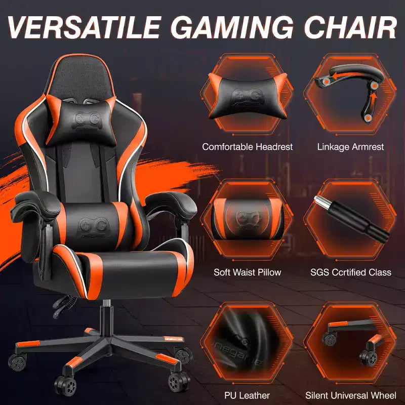 Silla de oficina ejecutiva de cuero KERDOM, silla de oficina ergonómica de respaldo alto con soporte lumbar y reposabrazos acolchados