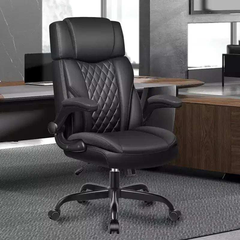 Silla de oficina ejecutiva de cuero KERDOM, silla de oficina ergonómica de respaldo alto con soporte lumbar y reposabrazos acolchados