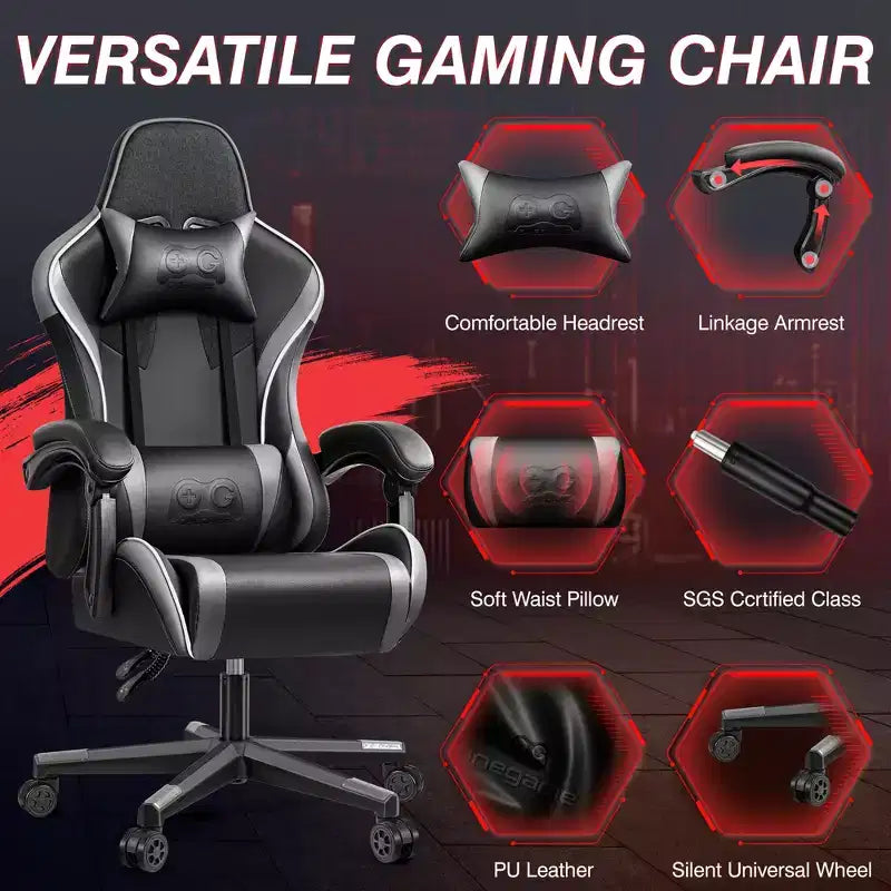 Silla de oficina ejecutiva de cuero KERDOM, silla de oficina ergonómica de respaldo alto con soporte lumbar y reposabrazos acolchados
