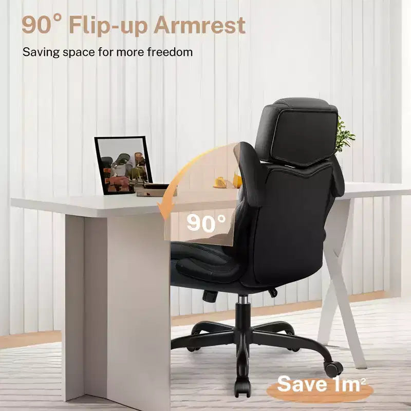 Silla de oficina ejecutiva de cuero KERDOM, silla de oficina ergonómica de respaldo alto con soporte lumbar y reposabrazos acolchados