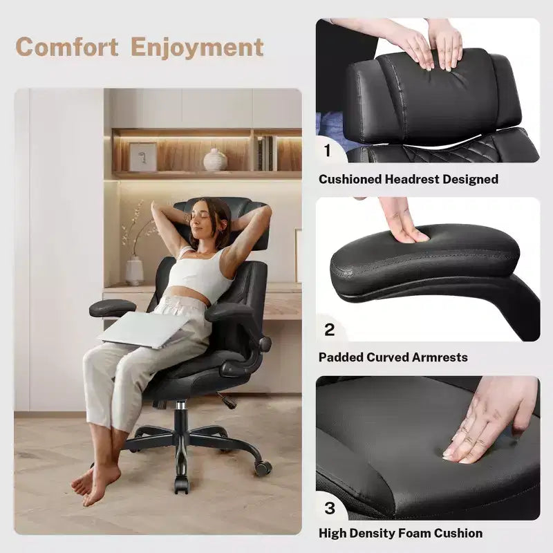 Silla de oficina ejecutiva de cuero KERDOM, silla de oficina ergonómica de respaldo alto con soporte lumbar y reposabrazos acolchados