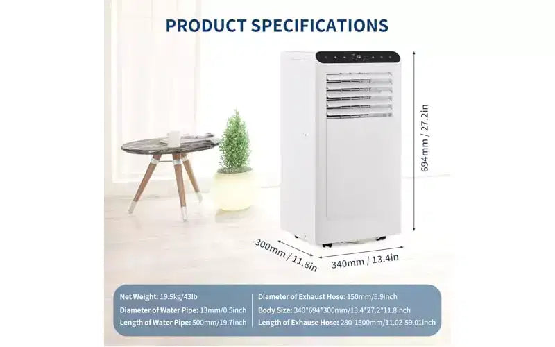 Aire acondicionado portátil GustoWave de 10000 BTU, 3 en 1, refrigeración, deshumidificador, modo sueño, control remoto, silencioso, panel negro, para dormitorio, oficina, apartamento