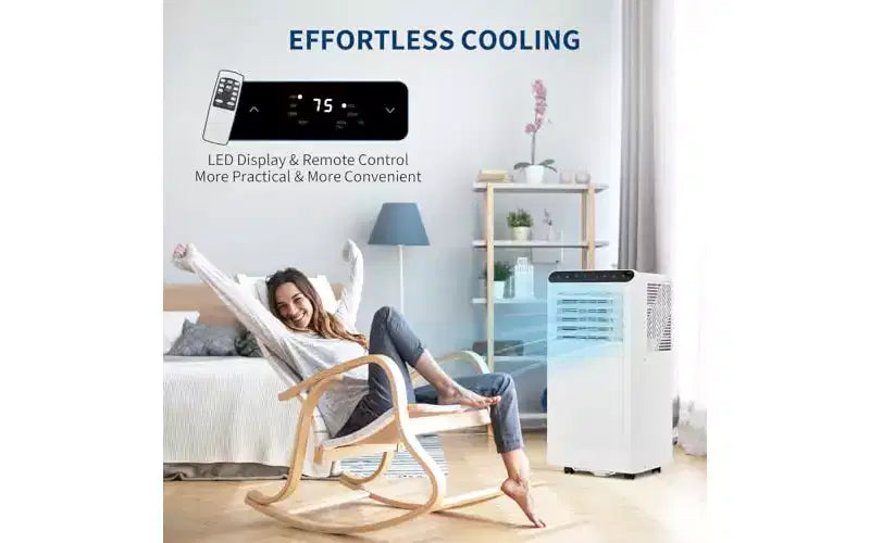 Aire acondicionado portátil GustoWave de 10000 BTU, 3 en 1, refrigeración, deshumidificador, modo sueño, control remoto, silencioso, panel negro, para dormitorio, oficina, apartamento