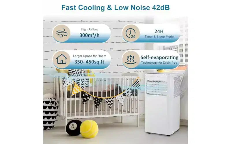 Aire Acondicionado Portátil 3 en 1 de 8.000/10.000 BTU - Enfría hasta 41,8 m², Funcionamiento Silencioso, Filtro Lavable, R32 Ecológico