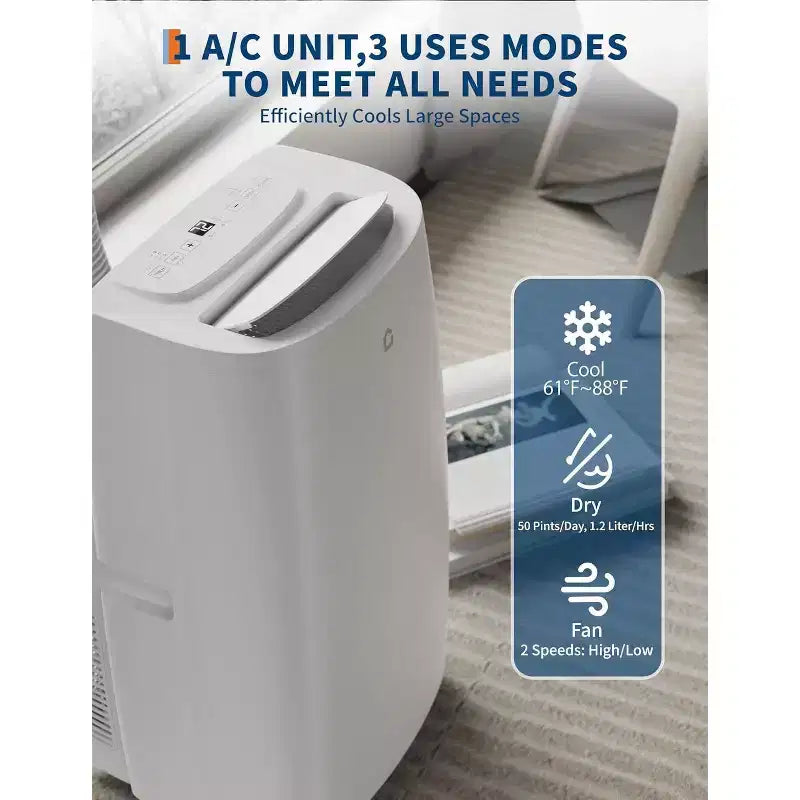 Aire acondicionado portátil 3 en 1 de 14,000 BTU - Enfría hasta 700 pies cuadrados, temporizador de 24 horas, control remoto para dormitorio y oficina