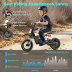 ECOLEAP K1 Moto de Cross Eléctrica para Niños 36V, 25.7 KM/H Rápida, 22.5 KM de Autonomía, Motor de 700W Pico, 3 Modos de Velocidad, Neumáticos Todoterreno de 12 Pulgadas, UL, Edades 3-10