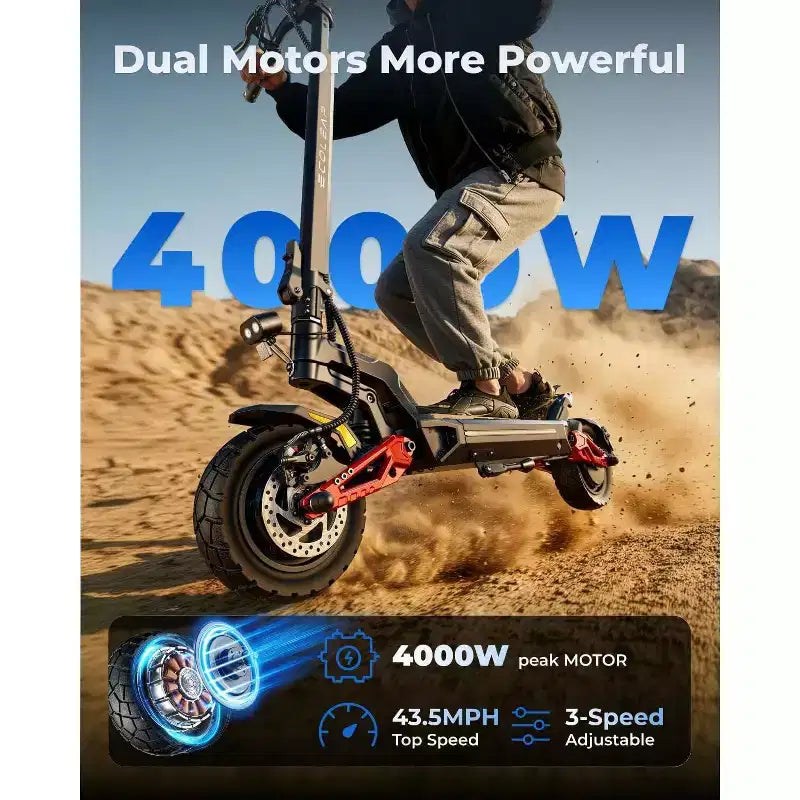 Patinete eléctrico ECOLEAP L7 PRO para adultos, motor dual de pico de 4000 W, 70 km/h, autonomía de 120 km, doble suspensión, frenos de disco delanteros y traseros, UL