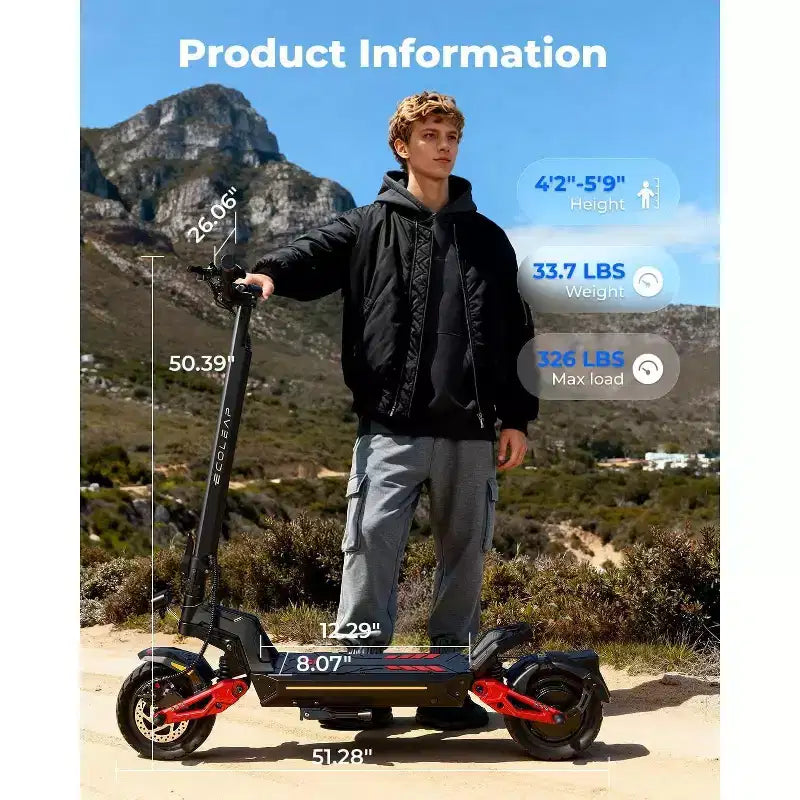 Patinete eléctrico ECOLEAP L7 PRO para adultos, motor dual de pico de 4000 W, 70 km/h, autonomía de 120 km, doble suspensión, frenos de disco delanteros y traseros, UL