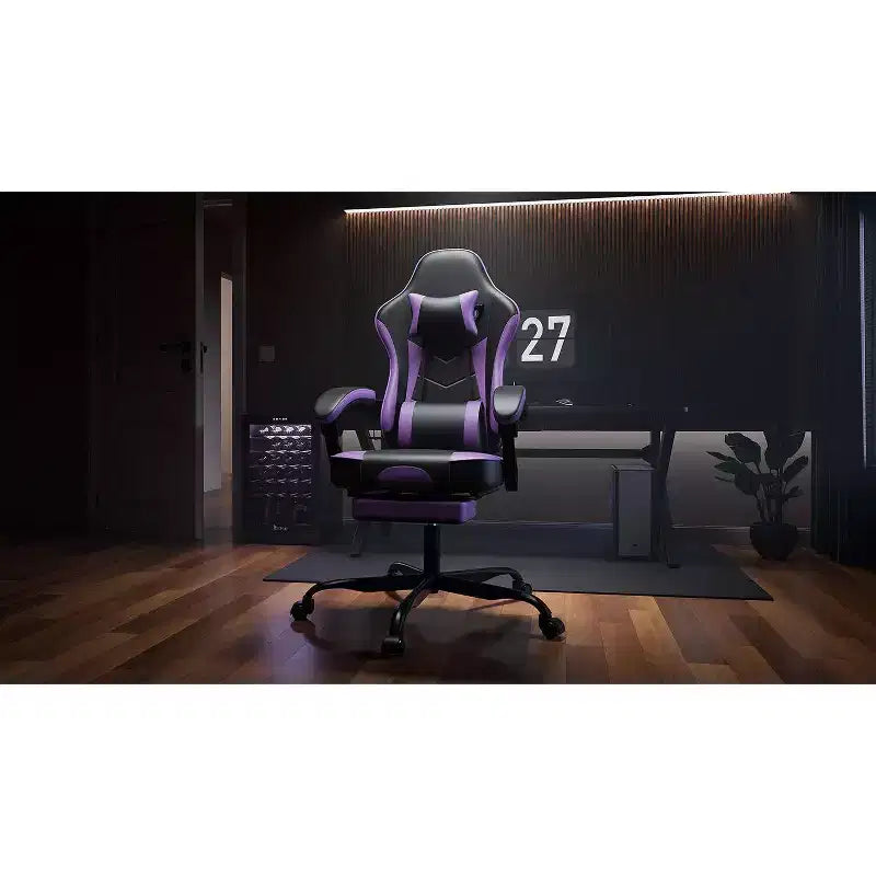 Silla Gaming Ergonómica Ora Maison con Reposapiés y Soporte Lumbar de Masaje, Silla de Ordenador Giratoria Ajustable en Altura para Adultos, Capacidad de 136 kg, Morado