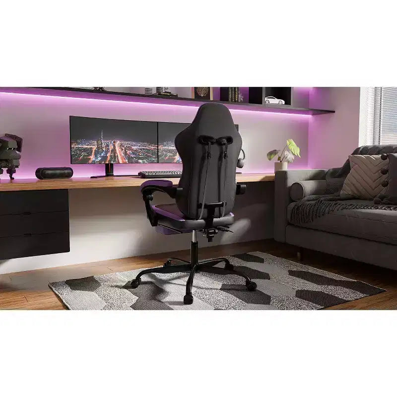 Silla Gaming Ergonómica Ora Maison con Reposapiés y Soporte Lumbar de Masaje, Silla de Ordenador Giratoria Ajustable en Altura para Adultos, Capacidad de 136 kg, Morado