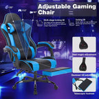 Silla de juego ergonómica Ora Maison con reposapiés y soporte lumbar, silla de ordenador giratoria transpirable de altura ajustable para adultos, azul