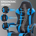 Silla de juego ergonómica Ora Maison con reposapiés y soporte lumbar, silla de ordenador giratoria transpirable de altura ajustable para adultos, azul