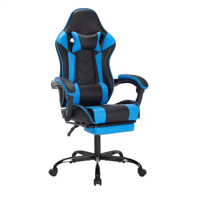 Silla de juego ergonómica Ora Maison con reposapiés y soporte lumbar, silla de ordenador giratoria transpirable de altura ajustable para adultos, azul