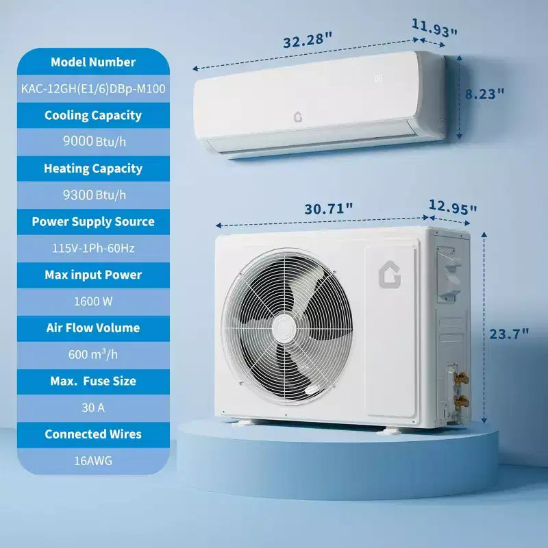 Acekool Aire Acondicionado Mini Split de 9000 BTU y 19 SEER2, Bomba de Calor Inverter Ultra Silenciosa, 115V, Blanco, Kit de Tuberías de 10 pies