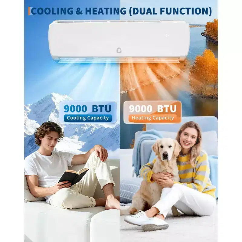 Acekool 9.000 BTU Mini Split Aire Acondicionado con Bomba de Calor, 19 SEER2 Inverter Sin Ductos AC 115V, Montaje en Pared, Kit de Instalación, Blanco