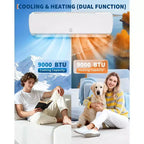 Acekool 9.000 BTU Mini Split Aire Acondicionado con Bomba de Calor, 19 SEER2 Inverter Sin Ductos AC 115V, Montaje en Pared, Kit de Instalación, Blanco
