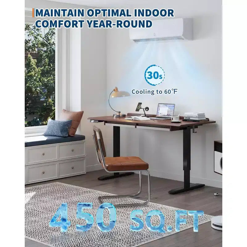 Acekool 9.000 BTU Mini Split Aire Acondicionado con Bomba de Calor, 19 SEER2 Inverter Sin Ductos AC 115V, Montaje en Pared, Kit de Instalación, Blanco
