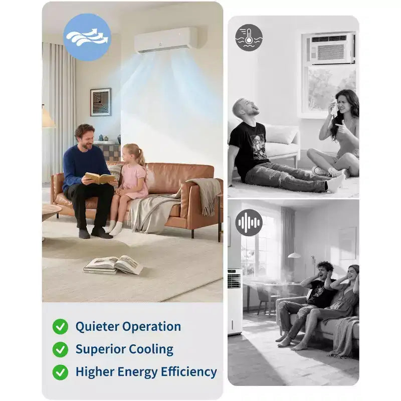 Acekool 9.000 BTU Mini Split Aire Acondicionado con Bomba de Calor, 19 SEER2 Inverter Sin Ductos AC 115V, Montaje en Pared, Kit de Instalación, Blanco