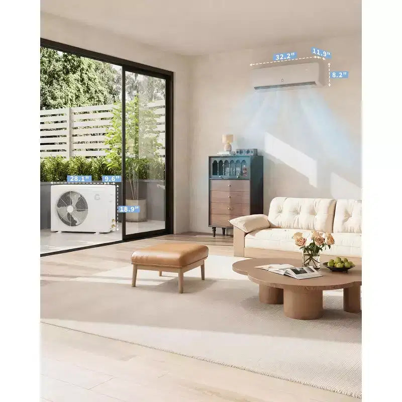 Acekool 9.000 BTU Mini Split Aire Acondicionado con Bomba de Calor, 19 SEER2 Inverter Sin Ductos AC 115V, Montaje en Pared, Kit de Instalación, Blanco