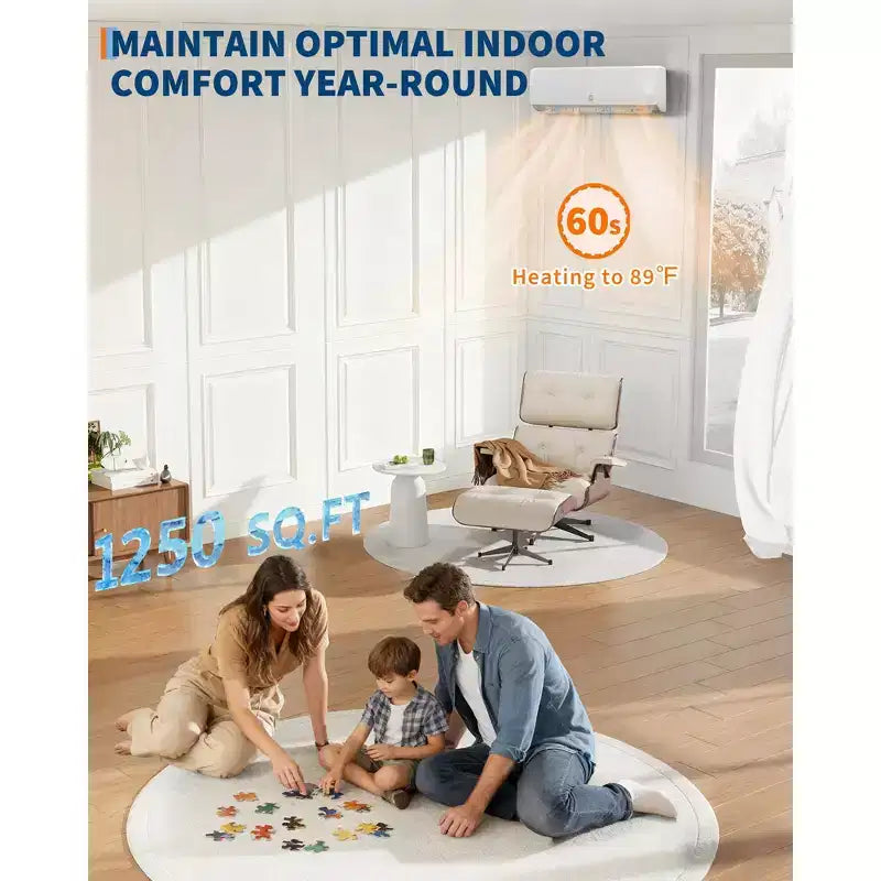 Acekool Sistema Mini Split de 12.000 BTU SEER2 19 de Aire Acondicionado y Calefacción, Inverter 6 en 1, Sin Ductos, Montaje en Pared, Blanco, Con Kits de Instalación