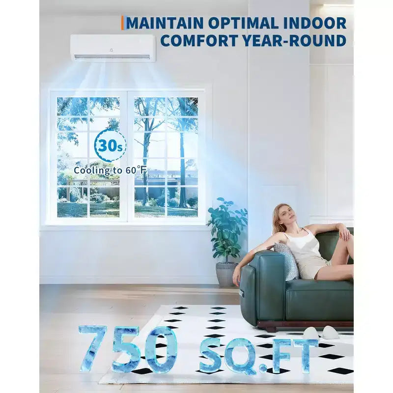 Acekool Sistema Mini Split de 12.000 BTU SEER2 19 de Aire Acondicionado y Calefacción, Inverter 6 en 1, Sin Ductos, Montaje en Pared, Blanco, Con Kits de Instalación