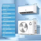 Acekool 12,000 BTU 19 SEER2 Mini Split Aire Acondicionado y Calefactor, Inverter, 208-230V, Blanco, Control Remoto y Temporizador