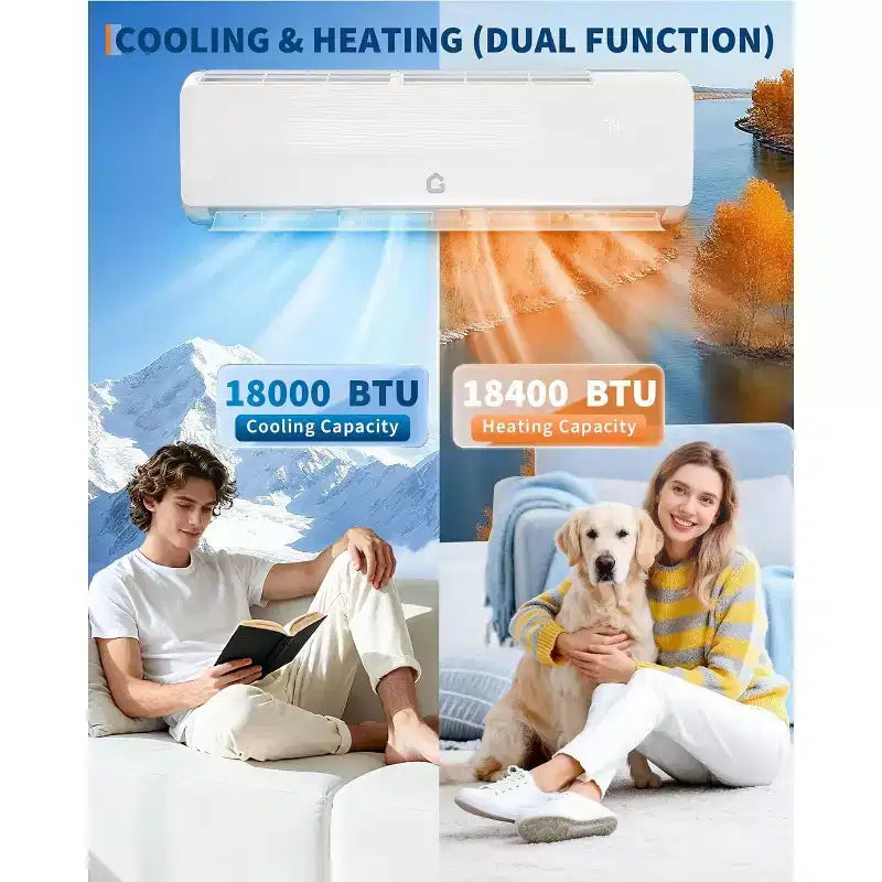 Acekool 18000 BTU 19 SEER2 Mini Split AC Bomba de Calor Inverter 230V, R32, Blanco, Con Kits de Instalación