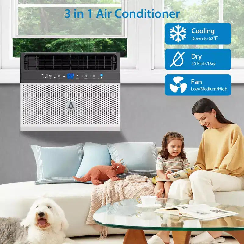 Acekool Aire Acondicionado de Ventana de 8,000 BTU, Unidad de CA Silenciosa en Forma de U con Deshumidificador y Ventilador, Enfría hasta 37 m², Control Remoto, Fácil Instalación