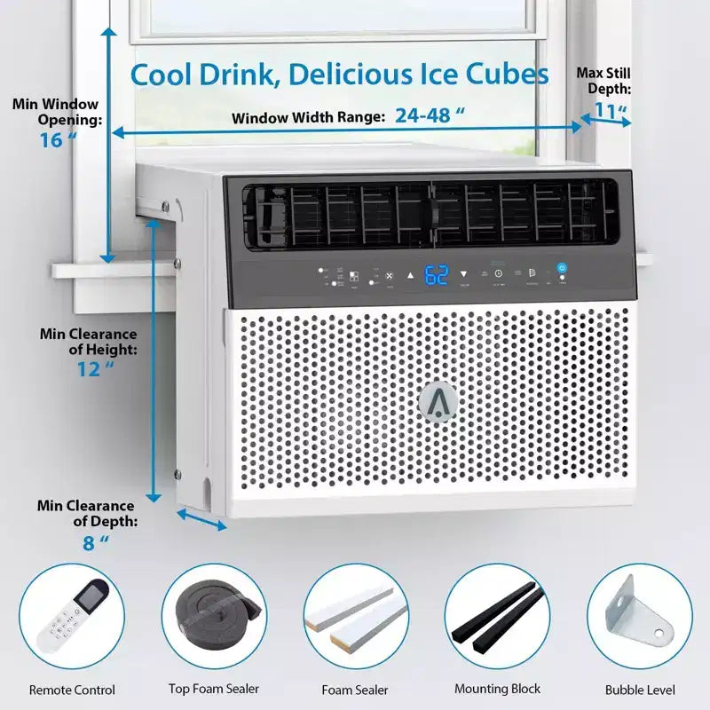 Acekool Aire Acondicionado de Ventana de 8,000 BTU, Unidad de CA Silenciosa en Forma de U con Deshumidificador y Ventilador, Enfría hasta 37 m², Control Remoto, Fácil Instalación