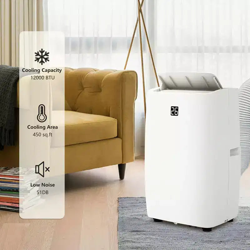 Aire Acondicionado Portátil GustoWave de 12000 BTU con Funciones de Enfriamiento, Deshumidificación y Ventilador para Habitaciones Medianas