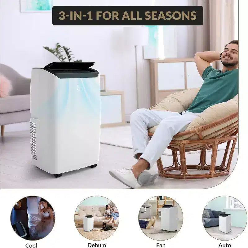 Acondicionador de aire portátil GustoWave de 14.000 BTU con refrigeración, deshumidificación y ventilador, temporizador de 24 horas, enfría hasta 70 metros cuadrados, negro