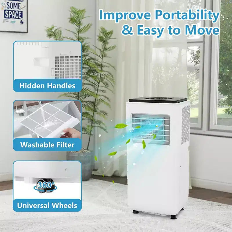 Aire Acondicionado Portátil GustoWave de 8000 BTU, Unidad de CA de Bajo Consumo con Control Remoto, Temporizador de 24 Horas, Habitaciones de hasta 32,5 Metros Cuadrados.
