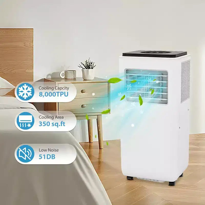 Aire Acondicionado Portátil GustoWave de 8000 BTU, Unidad de CA de Bajo Consumo con Control Remoto, Temporizador de 24 Horas, Habitaciones de hasta 32,5 Metros Cuadrados.