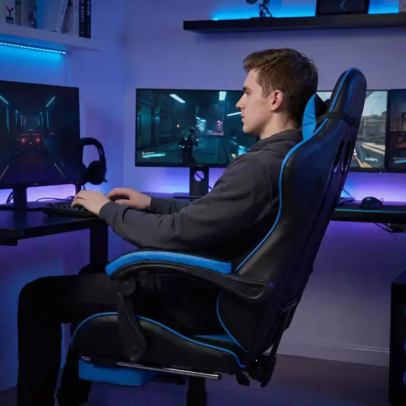 Sillón de Gaming con Reposapiés, Silla Ergonómica para Ordenador con Reposacabezas y Soporte Lumbar, Silla de Juego Transpirable y Ajustable en Altura para Hogar y Oficina