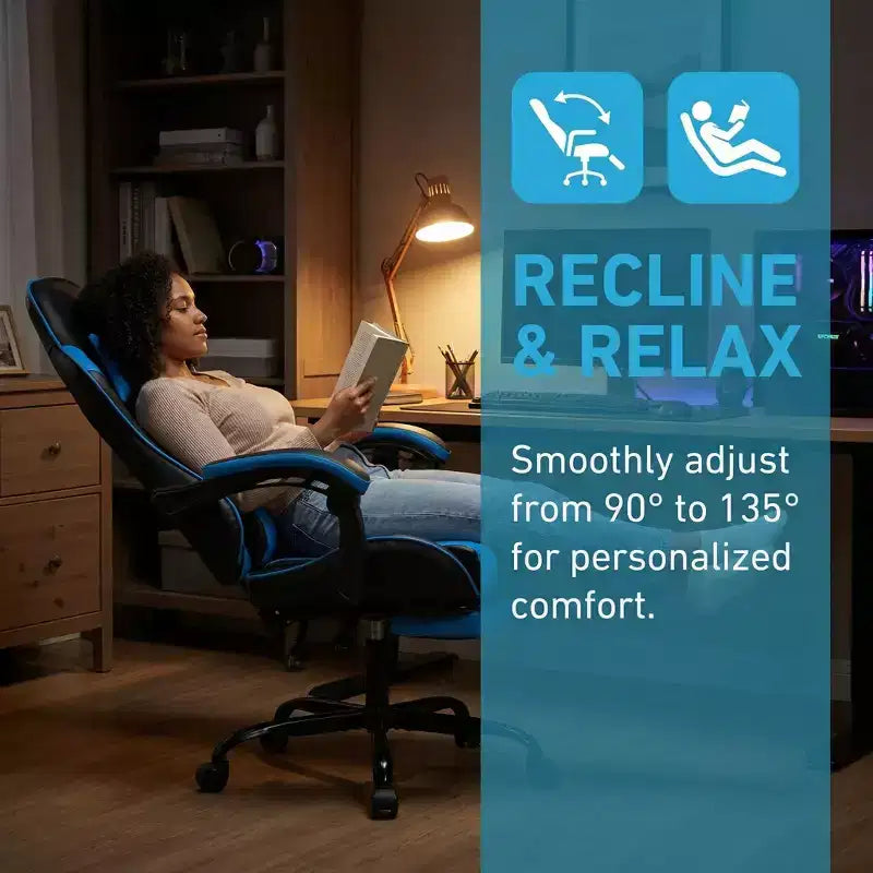 Sillón de Gaming con Reposapiés, Silla Ergonómica para Ordenador con Reposacabezas y Soporte Lumbar, Silla de Juego Transpirable y Ajustable en Altura para Hogar y Oficina