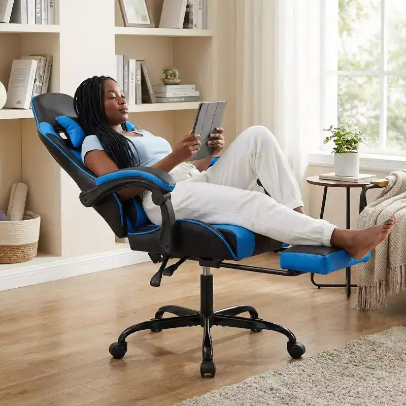 Sillón de Gaming con Reposapiés, Silla Ergonómica para Ordenador con Reposacabezas y Soporte Lumbar, Silla de Juego Transpirable y Ajustable en Altura para Hogar y Oficina