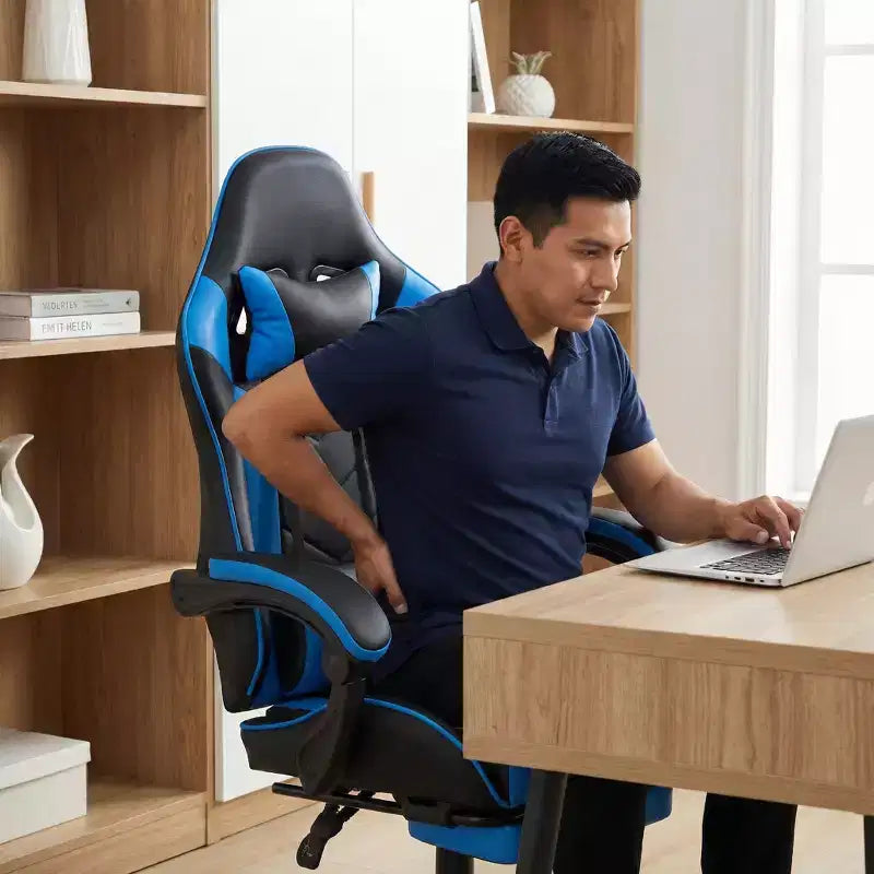 Sillón de Gaming con Reposapiés, Silla Ergonómica para Ordenador con Reposacabezas y Soporte Lumbar, Silla de Juego Transpirable y Ajustable en Altura para Hogar y Oficina