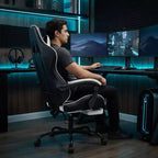 Sillón de Gaming con Reposapiés, Silla Ergonómica para Ordenador con Reposacabezas y Soporte Lumbar, Silla de Juego Transpirable y Ajustable en Altura para Hogar y Oficina