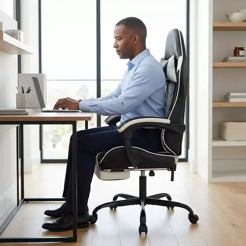 Sillón de Gaming con Reposapiés, Silla Ergonómica para Ordenador con Reposacabezas y Soporte Lumbar, Silla de Juego Transpirable y Ajustable en Altura para Hogar y Oficina