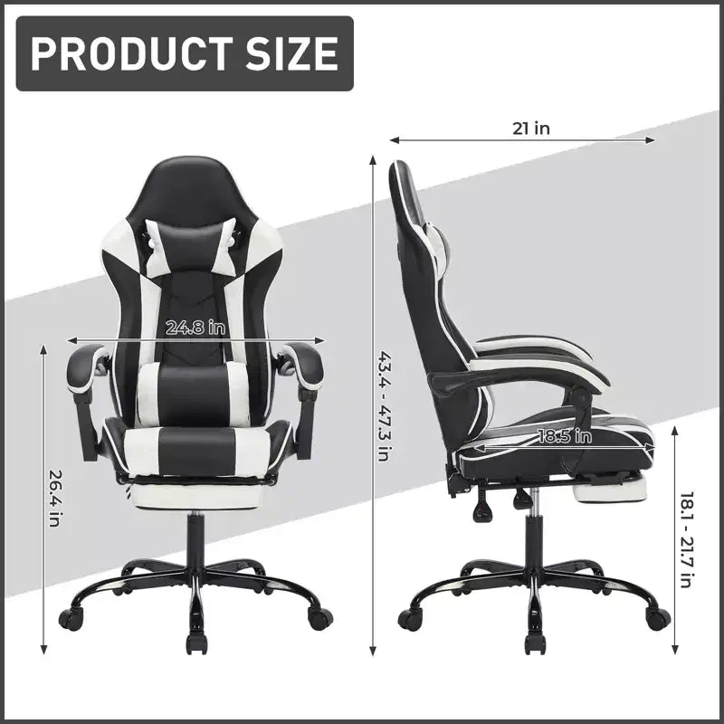 Sillón de Gaming con Reposapiés, Silla Ergonómica para Ordenador con Reposacabezas y Soporte Lumbar, Silla de Juego Transpirable y Ajustable en Altura para Hogar y Oficina