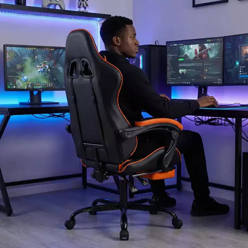 Sillón de Gaming con Reposapiés, Silla Ergonómica para Ordenador con Reposacabezas y Soporte Lumbar, Silla de Juego Transpirable y Ajustable en Altura para Hogar y Oficina