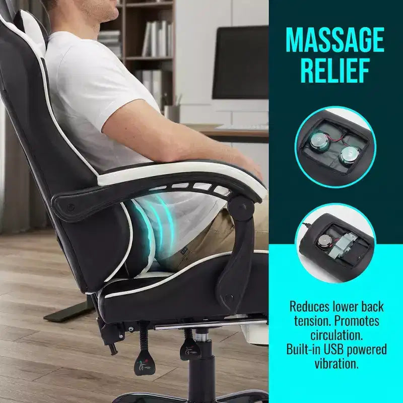 Sillón de Gaming con Reposapiés, Silla Ergonómica para Ordenador con Reposacabezas y Soporte Lumbar, Silla de Juego Transpirable y Ajustable en Altura para Hogar y Oficina