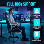 Sillón de Gaming con Reposapiés, Silla Ergonómica para Ordenador con Reposacabezas y Soporte Lumbar, Silla de Juego Transpirable y Ajustable en Altura para Hogar y Oficina