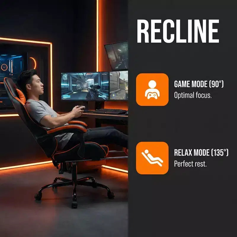 Sillón de Gaming con Reposapiés, Silla Ergonómica para Ordenador con Reposacabezas y Soporte Lumbar, Silla de Juego Transpirable y Ajustable en Altura para Hogar y Oficina