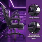 Silla Gamer LauKingdom con Reposapiés, Silla Ergonómica para Computadora, Giratoria con Altura Ajustable, Soporte Lumbar de Masaje, Silla para Videojuegos, Negro y Púrpura