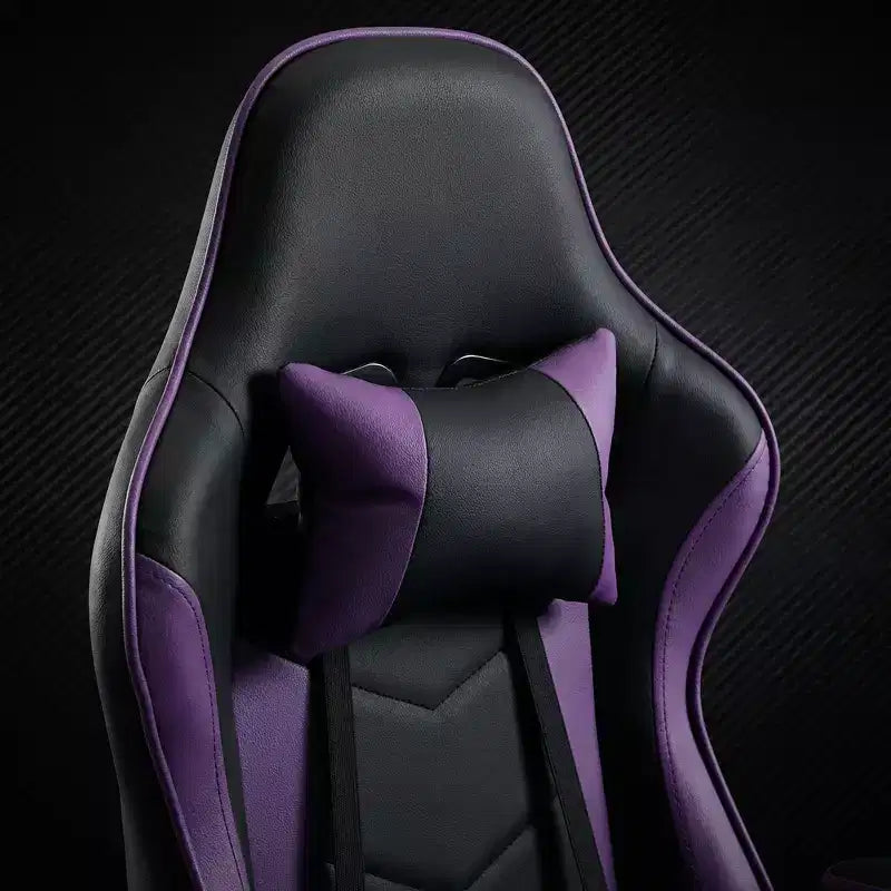 Silla Gamer LauKingdom con Reposapiés, Silla Ergonómica para Computadora, Giratoria con Altura Ajustable, Soporte Lumbar de Masaje, Silla para Videojuegos, Negro y Púrpura