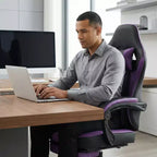 Silla Gamer LauKingdom con Reposapiés, Silla Ergonómica para Computadora, Giratoria con Altura Ajustable, Soporte Lumbar de Masaje, Silla para Videojuegos, Negro y Púrpura