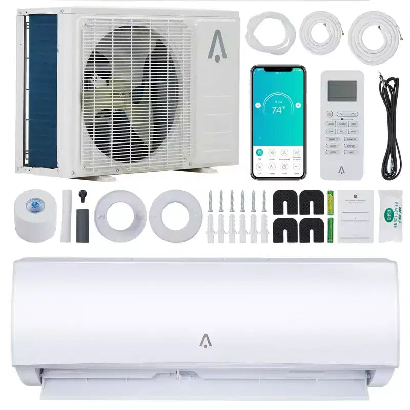 Aire Acondicionado y Calefactor Mini Split Sin Ductos de 9000 BTU Inverter, 19 SEER2, 115V, Compatible con WiFi y Alexa, Autolimpiante, Control Remoto, Enfría 51 m²