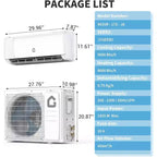 Aire acondicionado y calefactor mini split de 9000 BTU - Sistema inverter sin conductos de 20 SEER2, autolimpiante, WiFi/Alexa/Control remoto, kit de instalación, enfría 450 pies cuadrados, estándar de EE. UU.