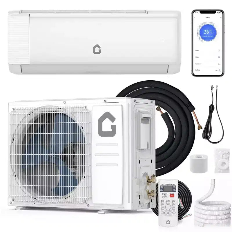 Aire Acondicionado y Calentador Mini Split de 12000 BTU, Inverter 21 SEER2, sin Conductos de Montaje en Pared, 230V, WiFi/Control Remoto, R32, ECO, Deshumidificador, Temporizador 24H, Enfriamiento de Alta Velocidad